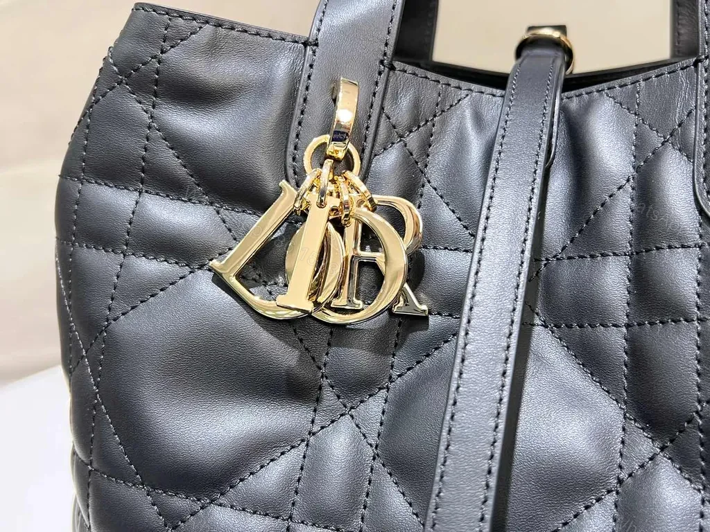 View 6 of Chic Quilted Tote with Gold Charms - Elegant Everyday Carryall