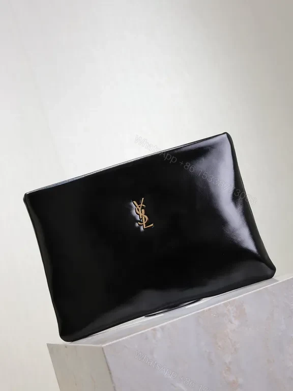 View 8 of Refined Black Patent Clutch â€” YSL Emblem, Luxe Night