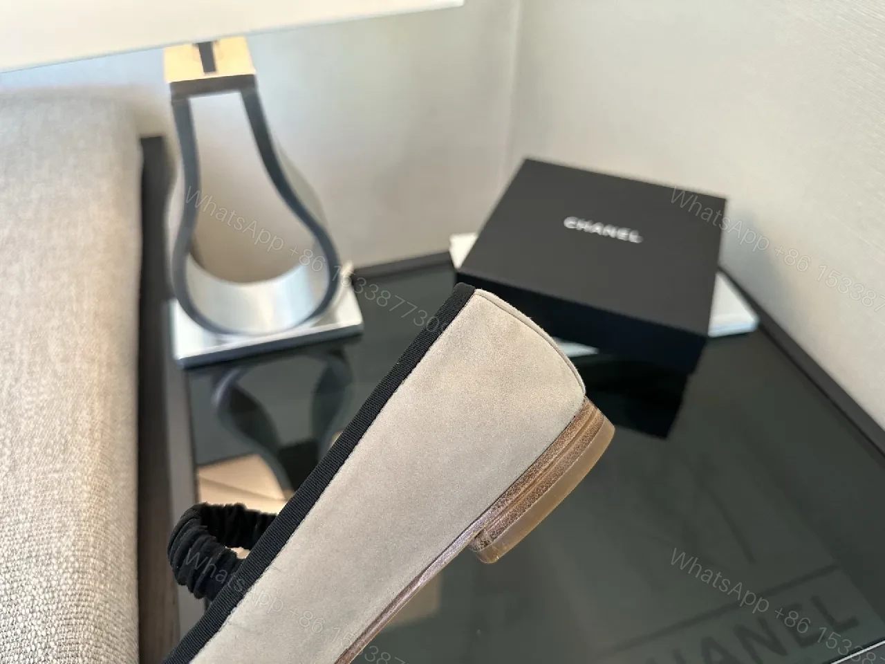 View 8 of Beige-Black Suede Ballet Flats, Two-Tone Casual Couture