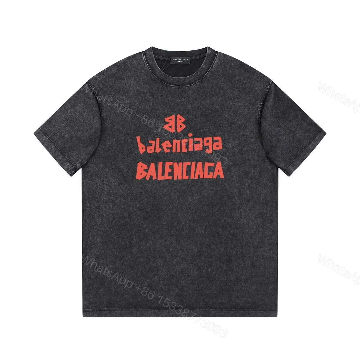 Balenciaga 一比一 男款復古水洗紅字LOGO短袖T恤 寬鬆街頭設計 — view 1