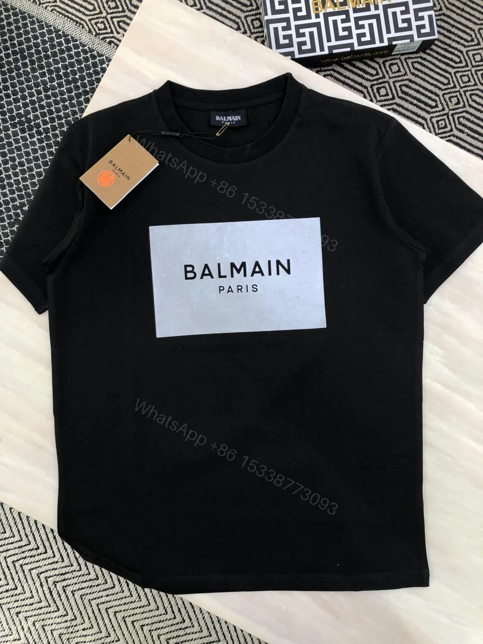 Balmain Exclusive Cotton Lycra Crew Silver Printed T-Shirt First Copy | AAA+ Replica — view 1
