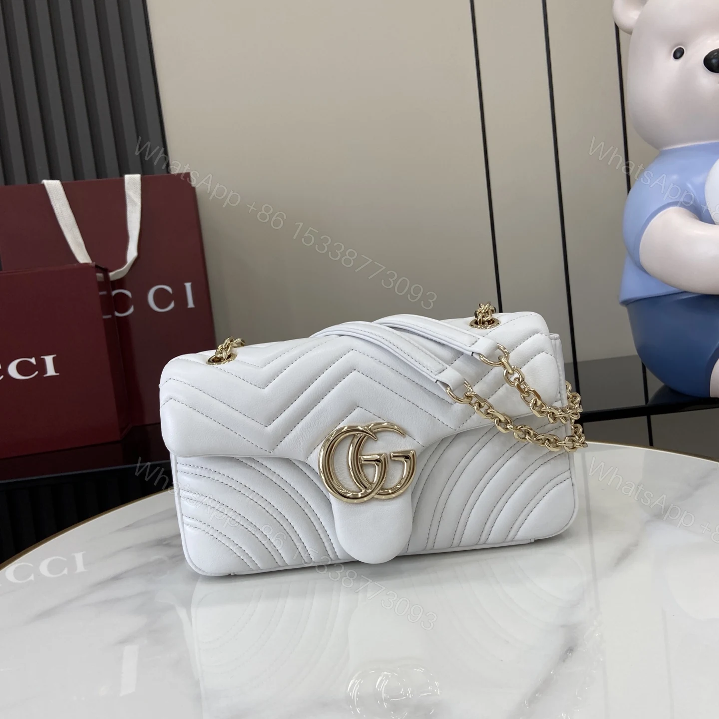 Gucci 高仿GG Marmont白色金鍊大包 女用斜背日常首選 — view 1