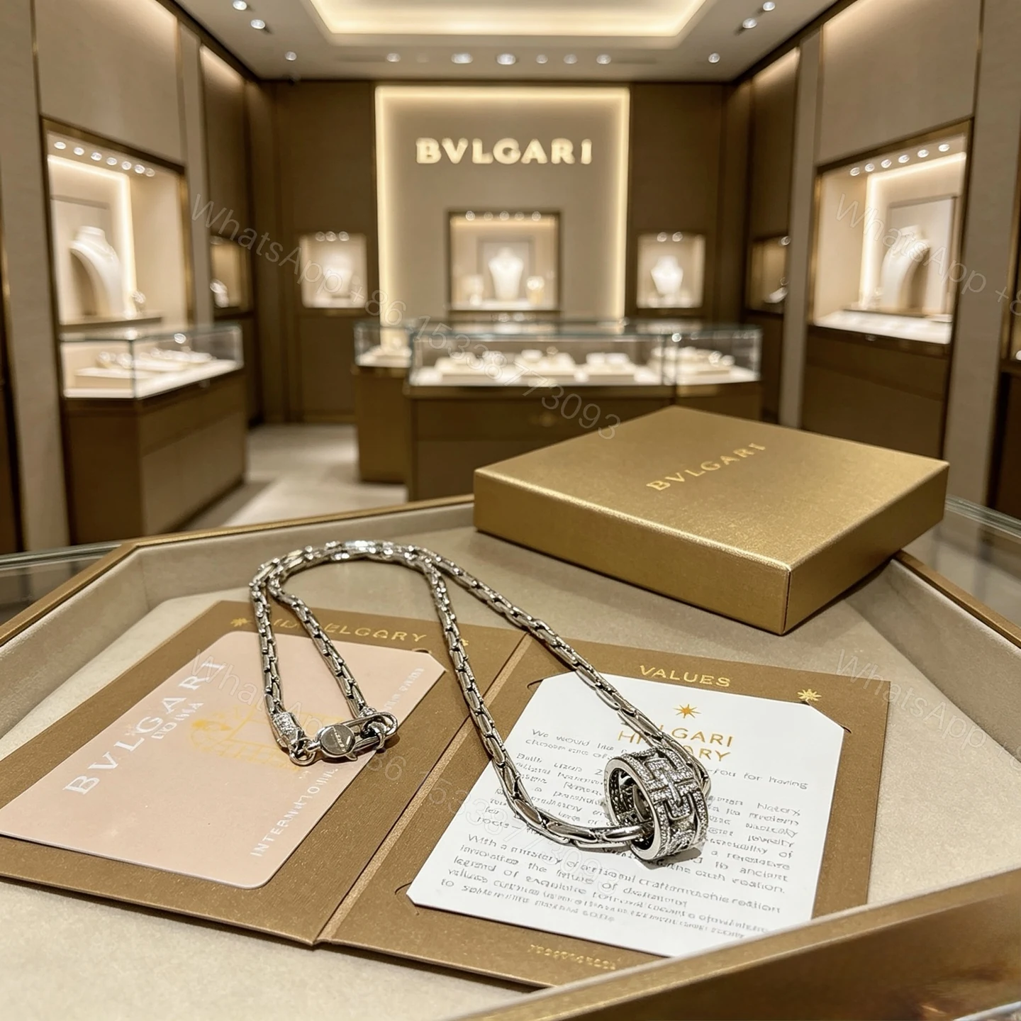 BVLGARI 一比一 滿鑽寬環項鍊 雙圈吊墜設計 高級款 — view 1