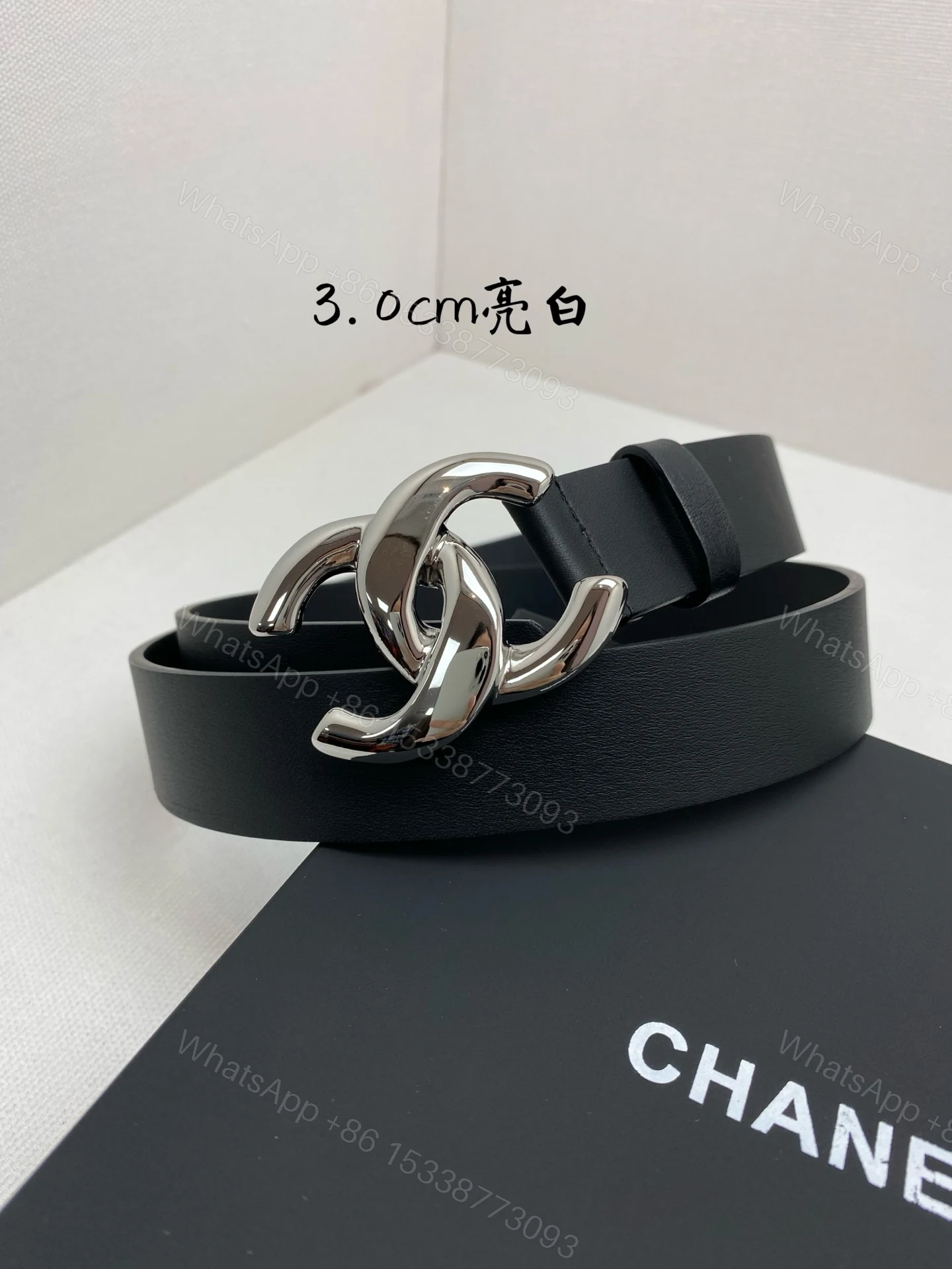 CHANEL 高仿 女款 3.0cm雙C扣皮帶 黑色百搭精品腰帶 — view 1