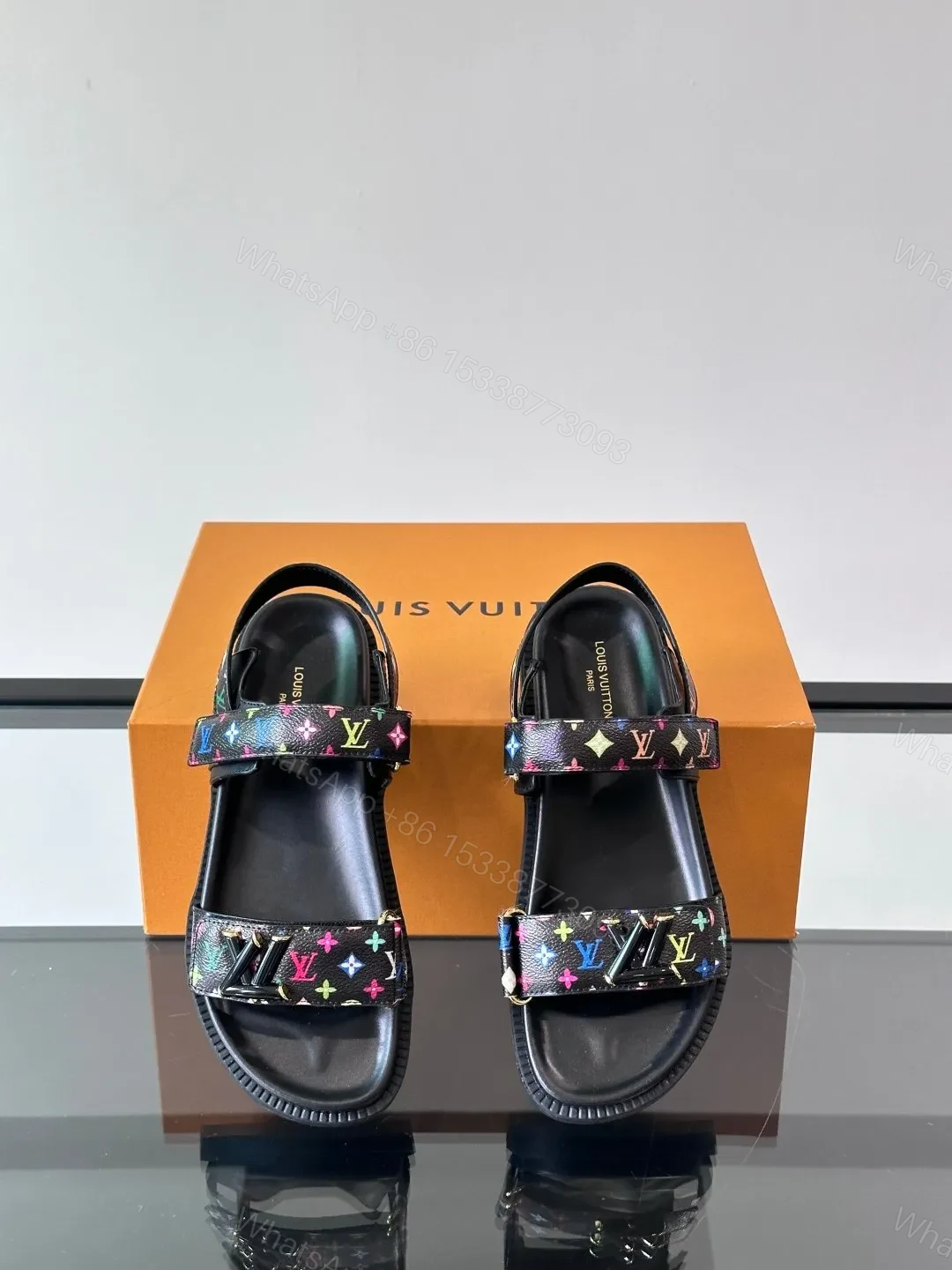 View 6 of LV Men Black Multicolor Leather Sandals
