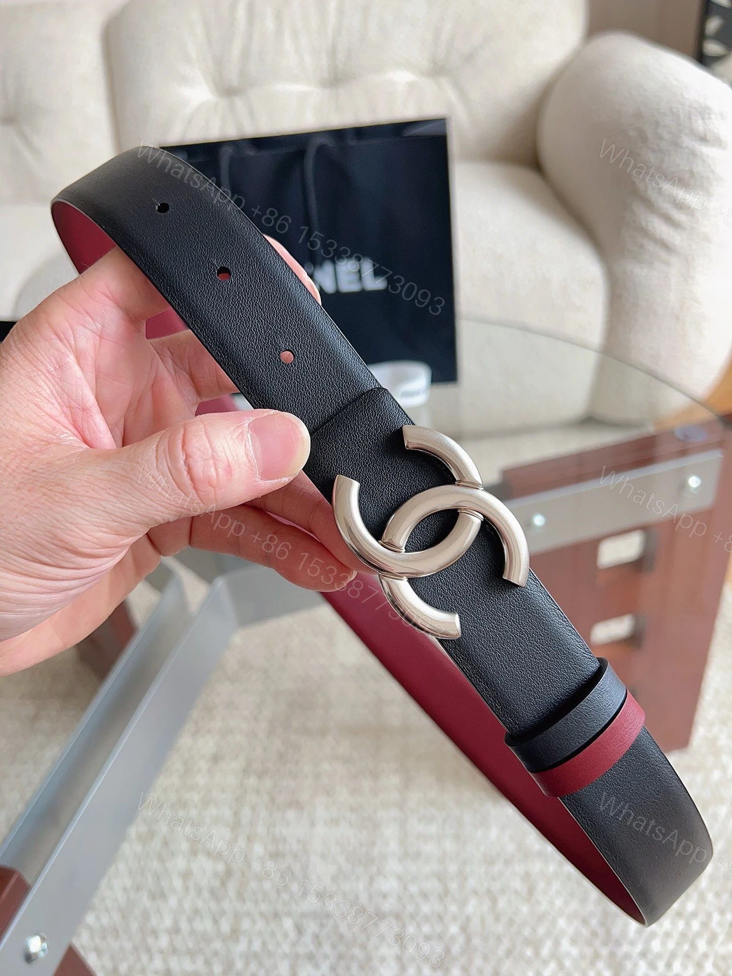CHANEL 高仿 女款 雙C扣牛皮皮帶 高級感腰帶 — view 1