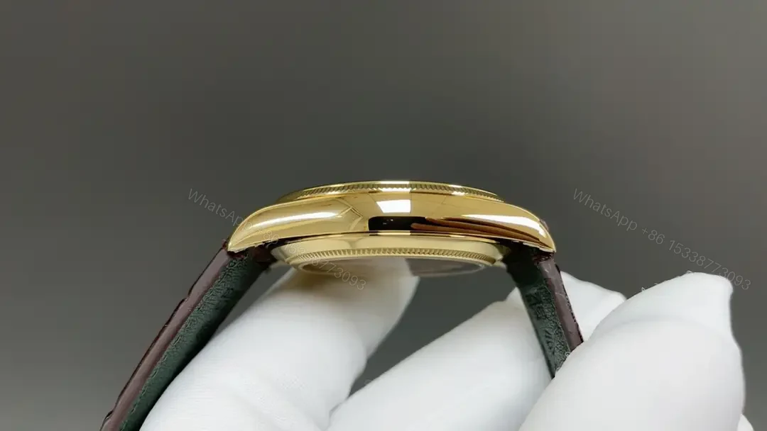 View 5 of Premium Rolex 1908 Yellow Gold White Dial replica 39MM Black Leather Strap Edition 52508-0006