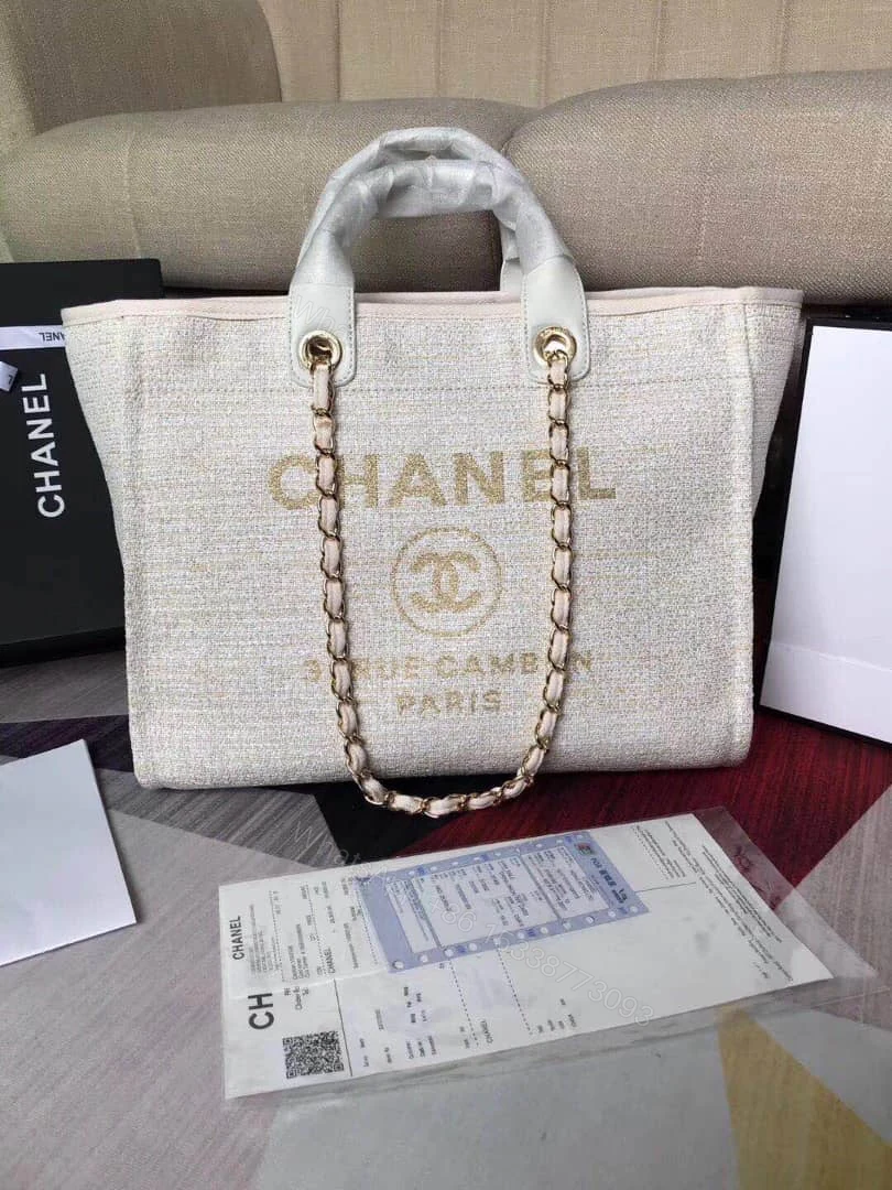 View 5 of CHANEL DEAUVILLE LARGE TOTE SHOPPING BAG WHITE 38CM