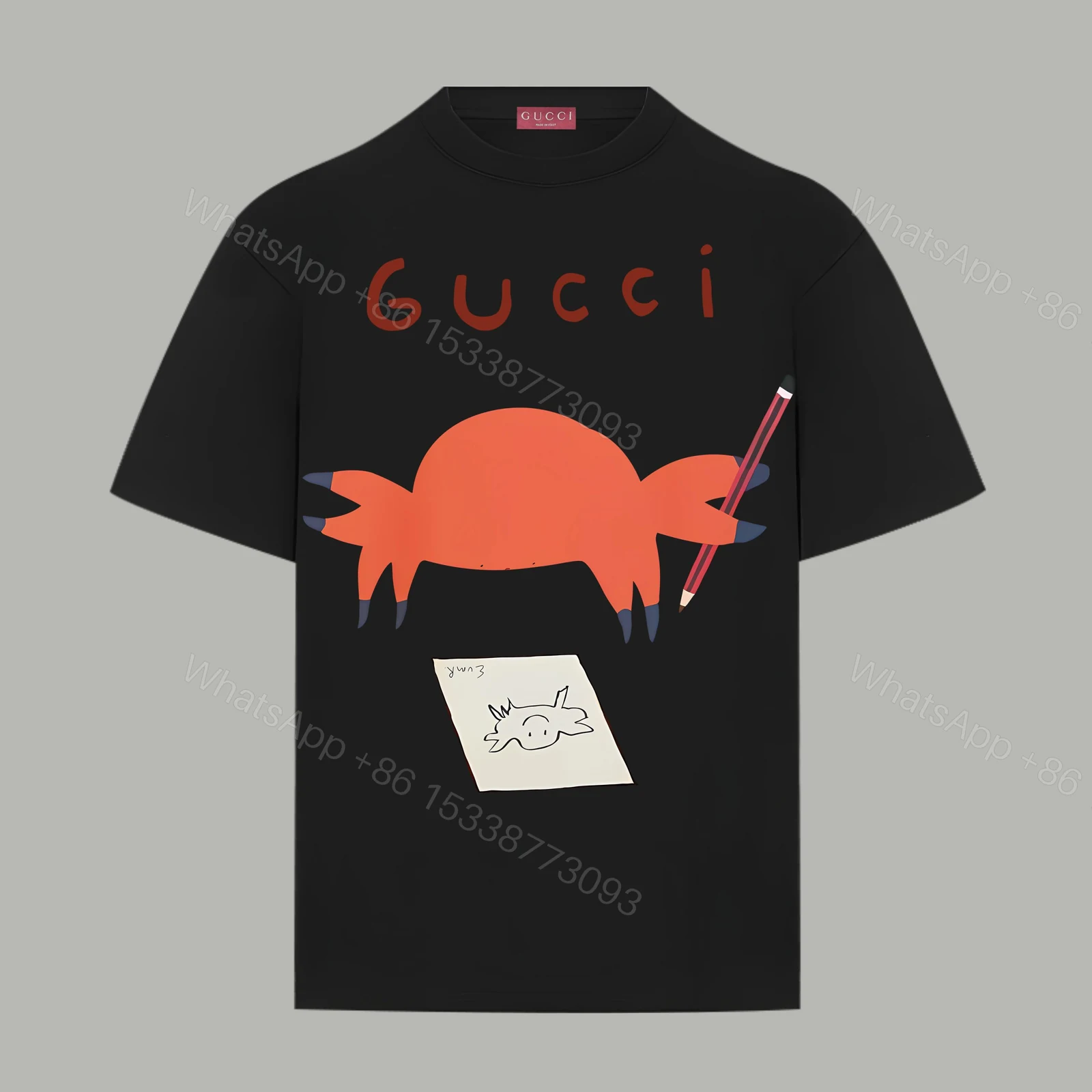Gucci 原單男款短袖 螃蟹插畫黑T 原創風格可愛元素設計 — view 1