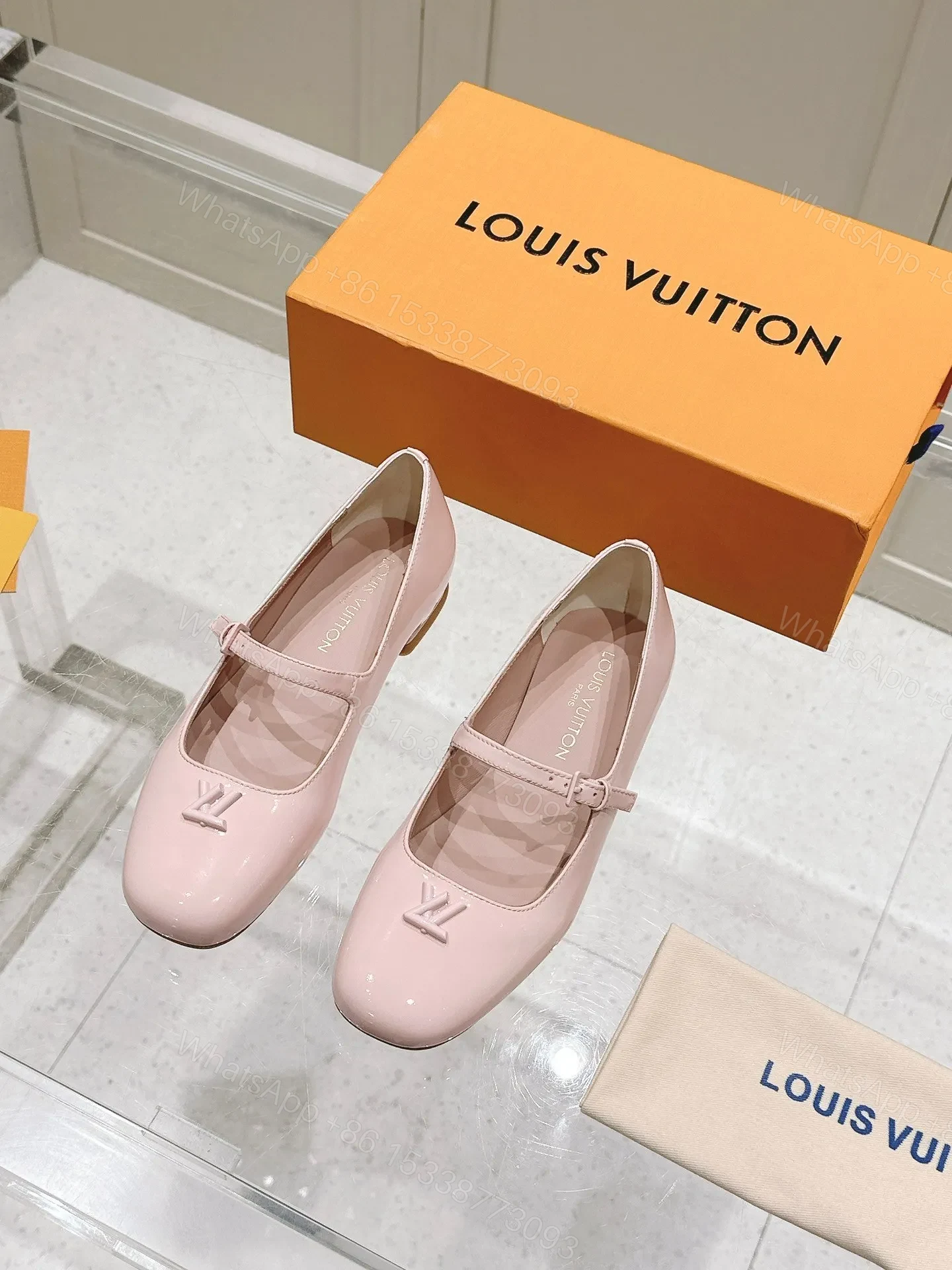 LV Women Light Pink Patent Leather Mary Jane Loafers — view 1