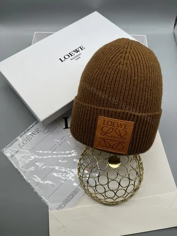 Cozy Brown Wool Beanie with Loewe Patch Detail — view 1