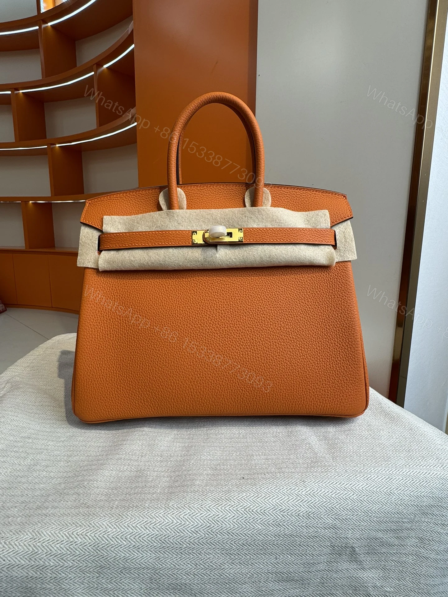 Hermes 原單 女款 Birkin 手提包 橘色 清新百搭款 — view 1