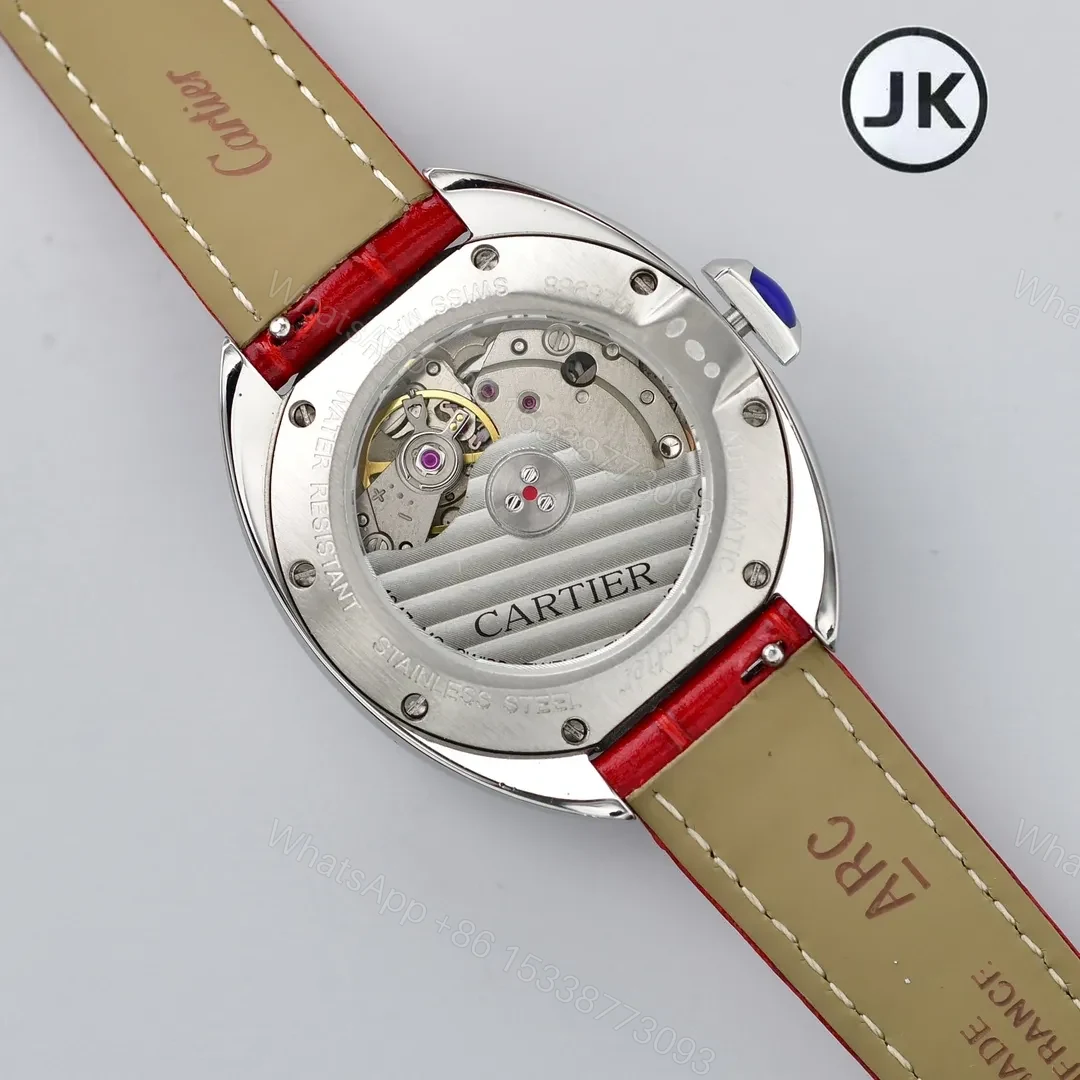 3K Factory Cartier CLE DE Cartier Automatic Watch – Silver Dial, Blue Hands, Red Leather Strap — view 1