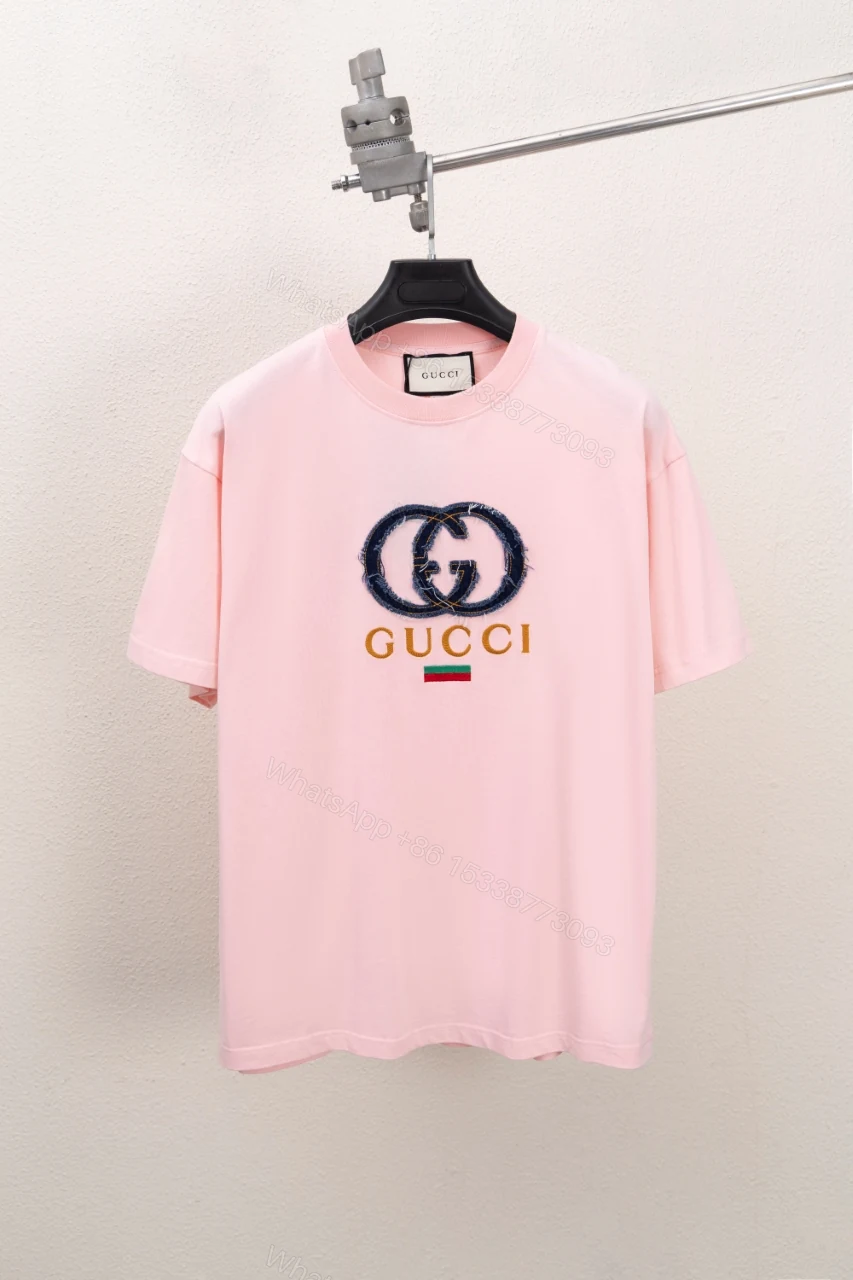 Gucci一比一粉色短袖T恤 牛仔刺繡GG標誌原版復刻 — view 1