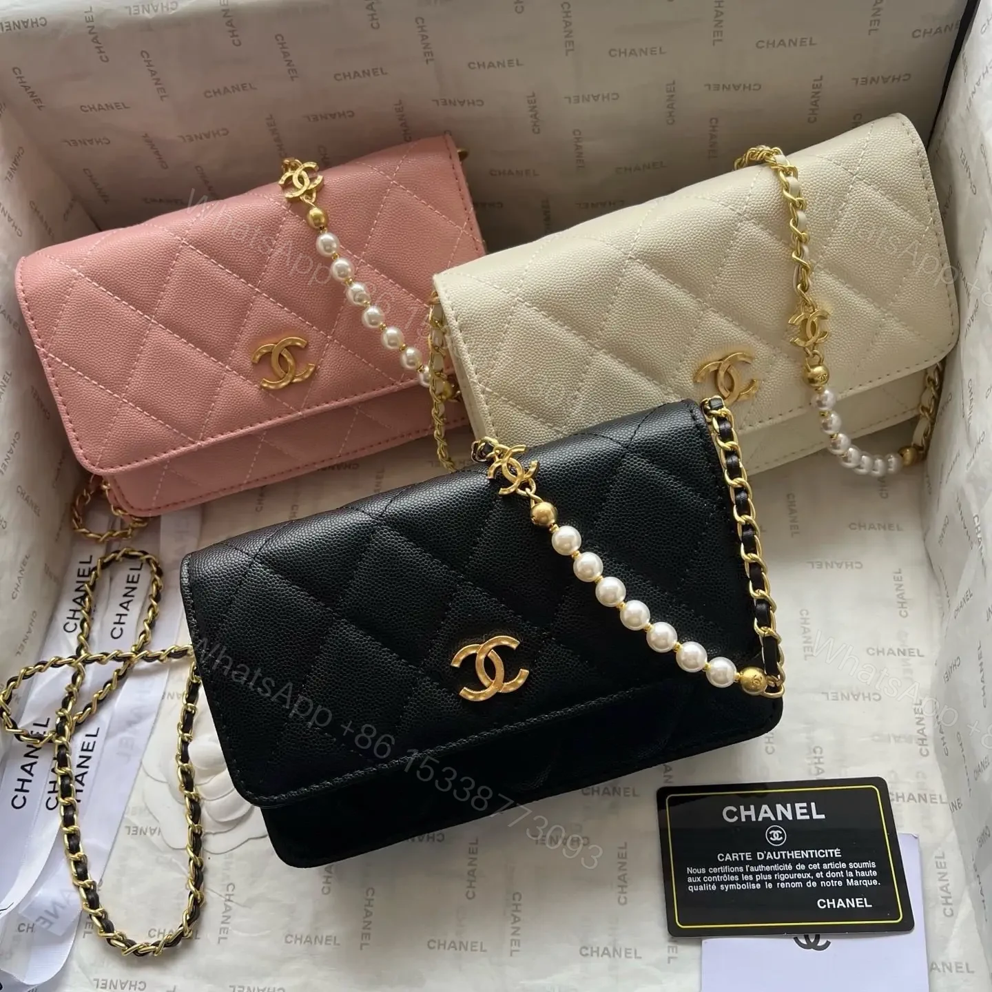 CHANEL Classic Black Faux Pearl Wallet — view 1
