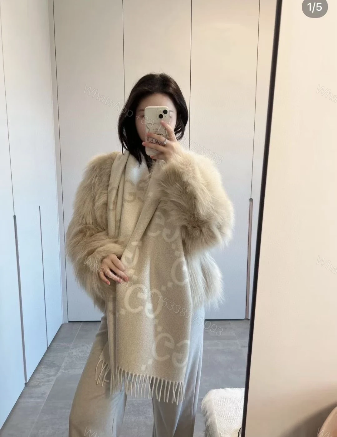 Gucci 高仿米白雙G羊毛圍巾 女款氣質柔和配色 秋冬人氣單品 — view 1