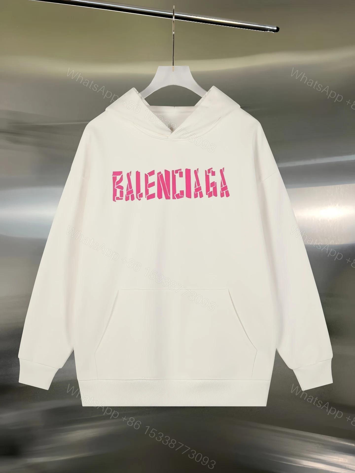 Balenciaga高仿連帽衛衣男士白色粉紅立體標誌時尚款 — view 1