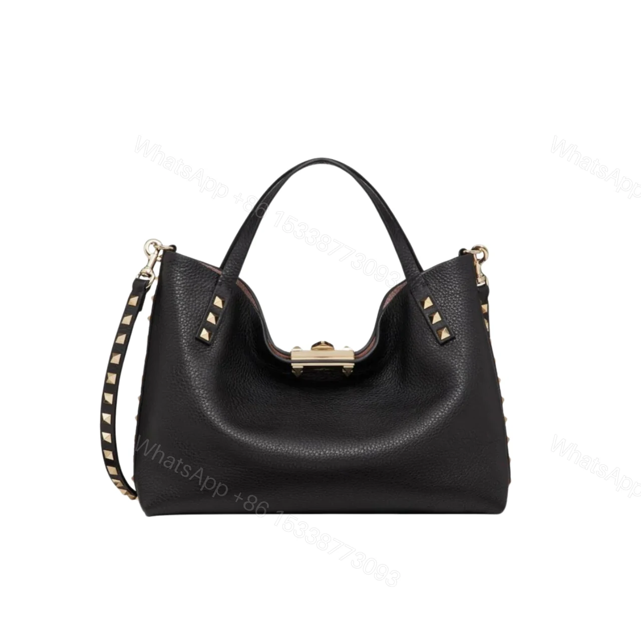 VALENTINO GARAVANI ROCKSTUD CALFSKIN SMALL TOTE BAG BLACK 26CM — view 1