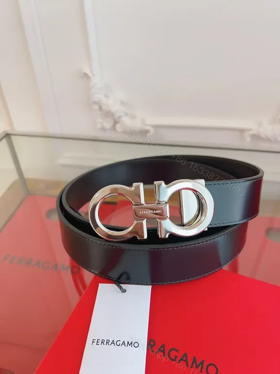Chic Leather Belt: Silver-Opal Buckle, Luxe Ferragamo Style — view 1