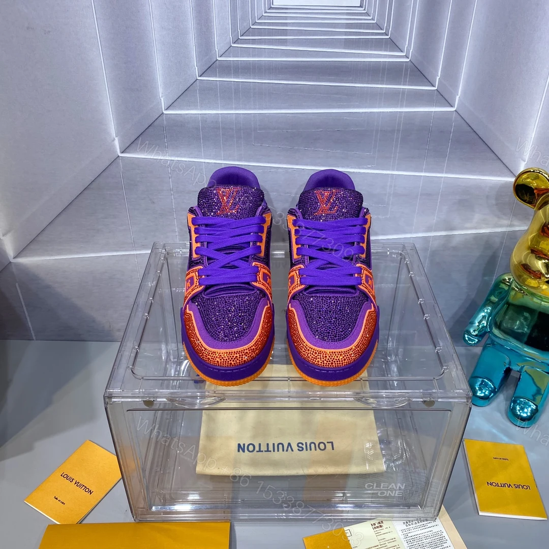 LV 精品仿製 Trainer 紫橙撞色水鑽運動鞋 — view 1