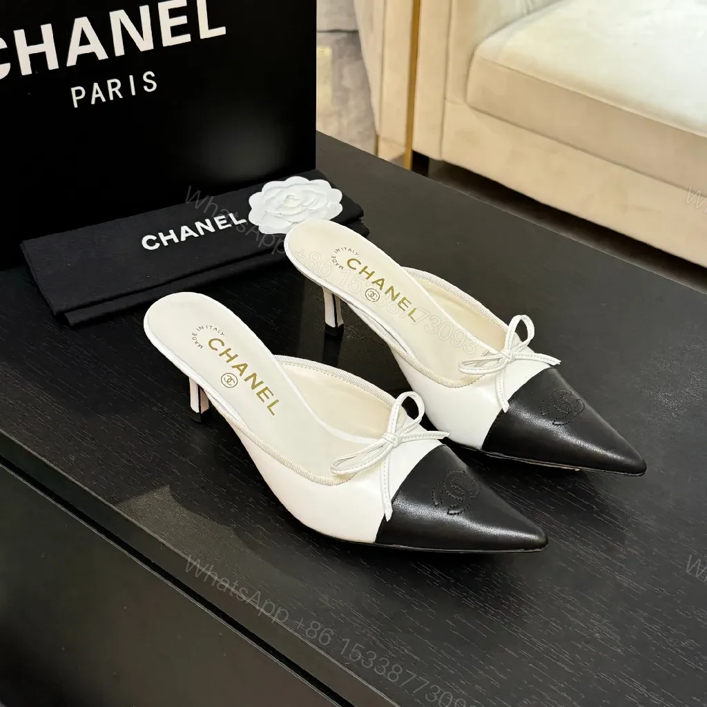 Two-Tone Leather Mules with Knot Detail, Kitten Heel, Luxe Style — view 1