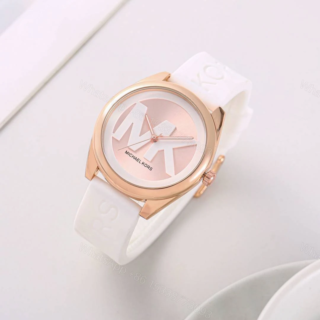 First Copy Michael Kors Runway Rose Gold White Silicone Women’s Analog Watch — view 1