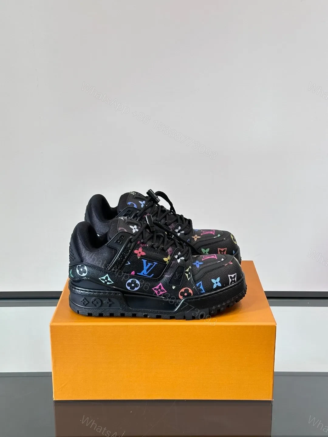 LV Men Black Leather Multicolor Logo Sneakers — view 1