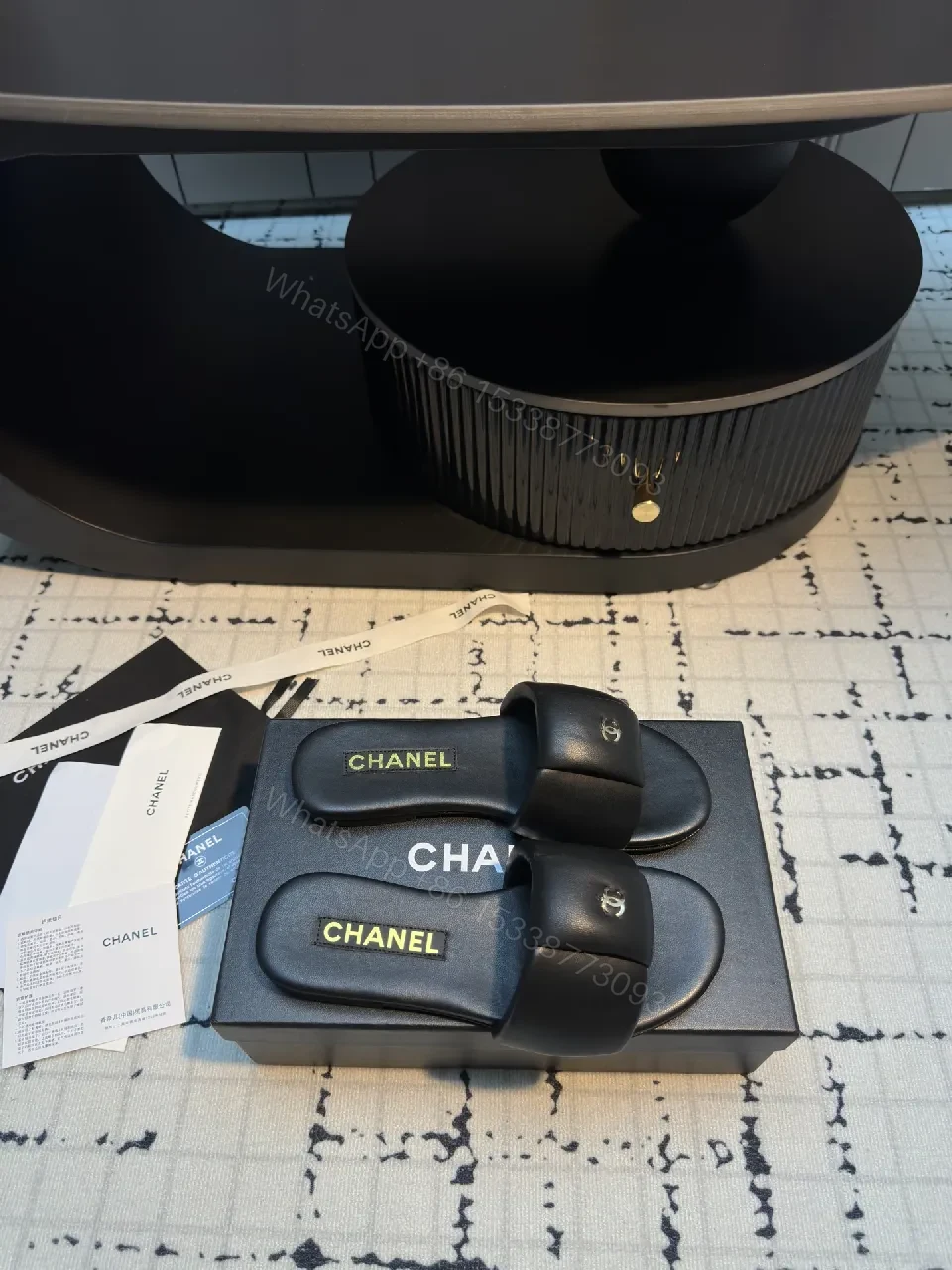 View 6 of Chic Black Leather Slide with Bow - All-Day Comfort Shoes