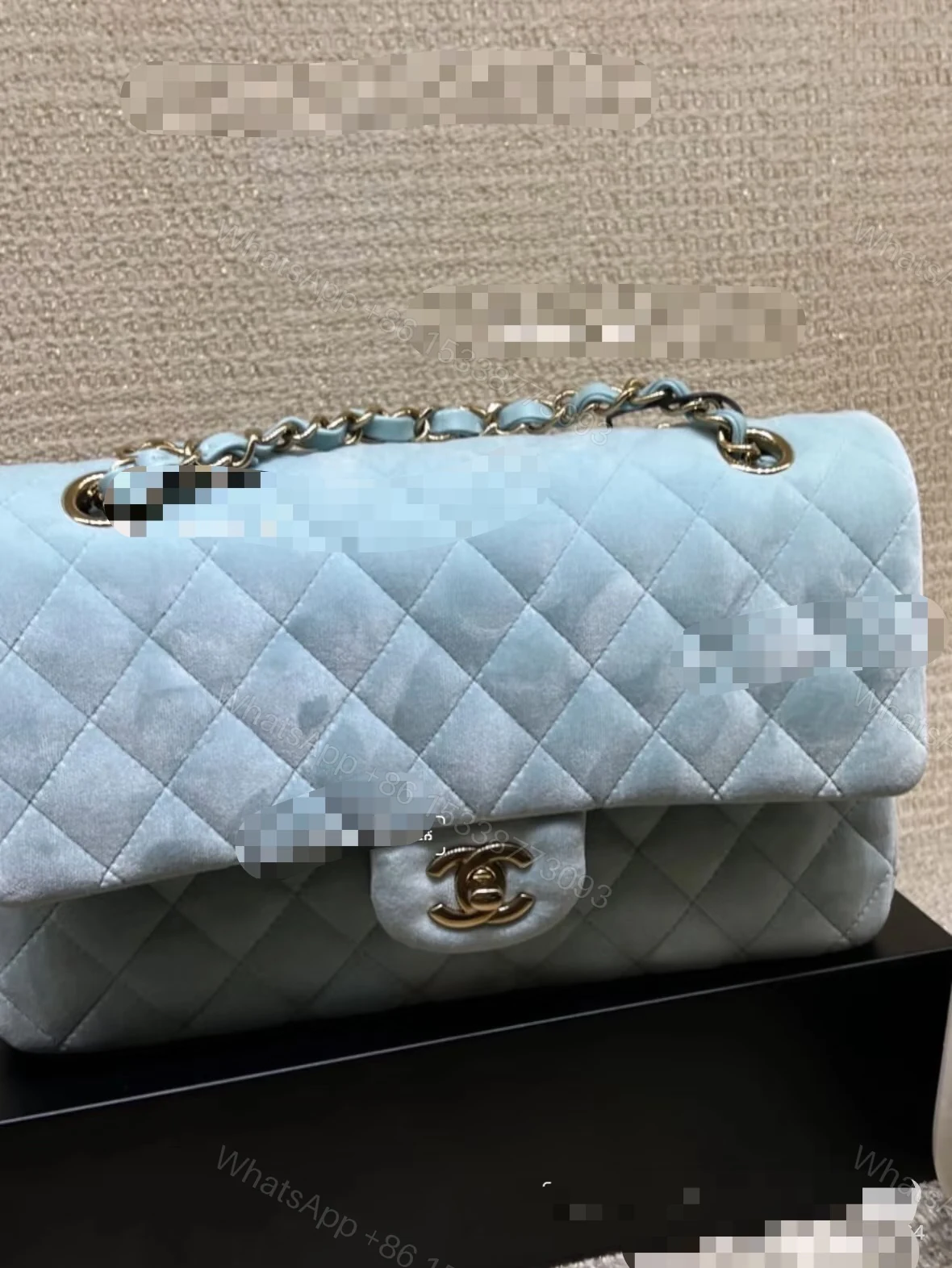 CHANEL高仿湖水藍絲絨絎縫鏈條包柔美翻蓋肩背包清新百搭款 — view 1