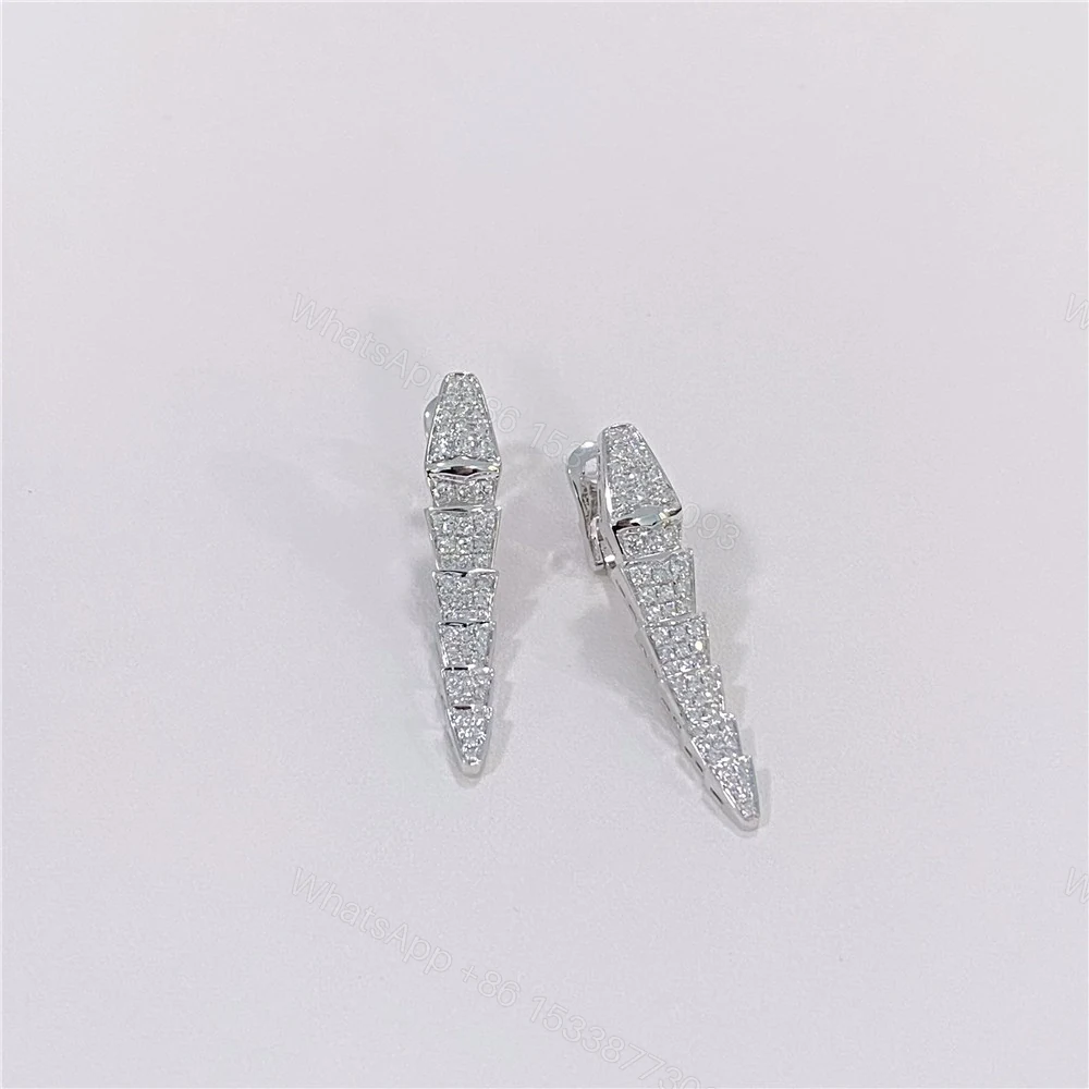 Bvlgari 18k White Gold Serpenti Viper Earrings Full Paved Diamonds 348320 — view 1