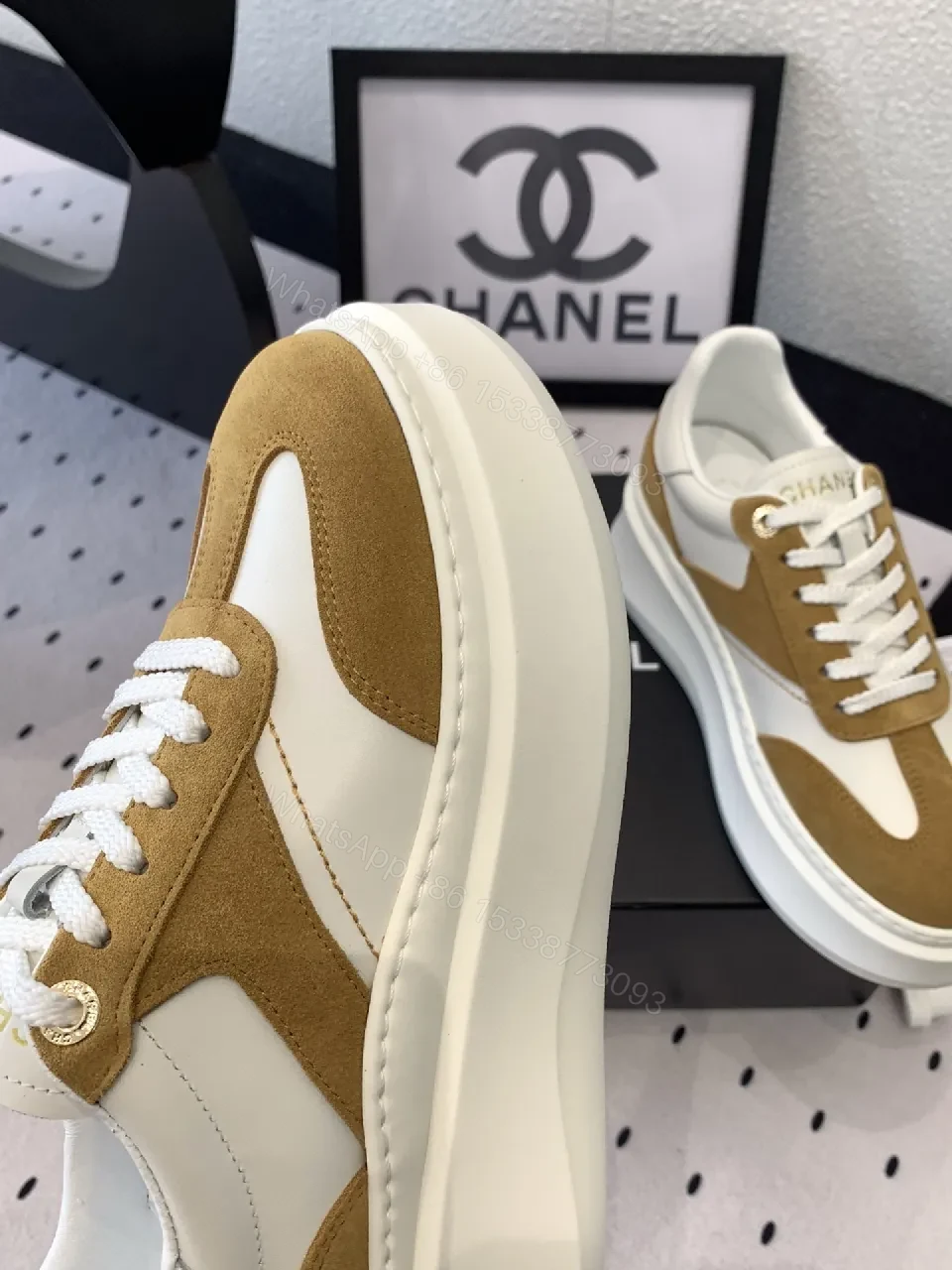 View 6 of Camel Suede & White Leather Chunky-Sole Sneaker: Modern Luxe Style