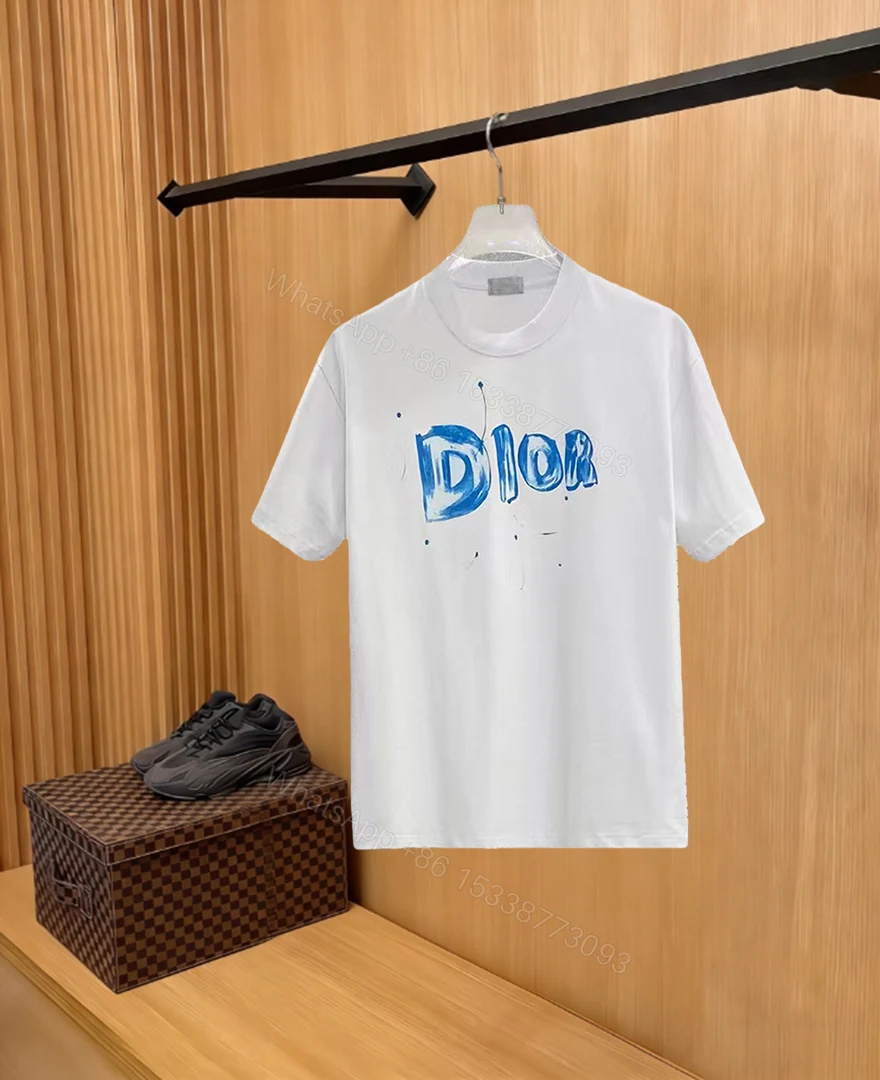 Dior原單藍色潑墨字母短袖T恤精品寬鬆男女上衣 — view 1