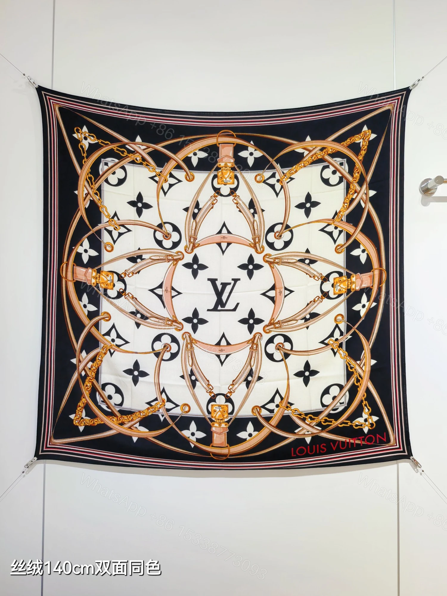 LV 原單絲巾 140CM 黑白鎖鏈印花方巾 — view 1