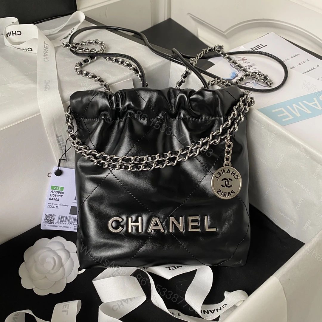 CHANEL 高仿黑色束口包 女士銀鏈肩背款 經典全黑百搭造型 — view 1