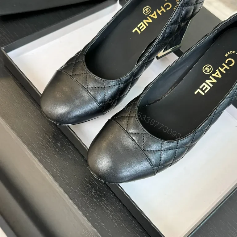 View 8 of Quilted Slip-On Heels - Black Leather, Classic Round Toe, All-Day Comfort