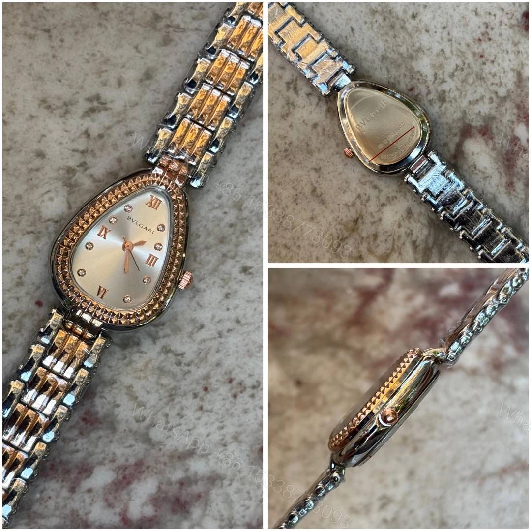 First Copy Bvlgari Serpenti Silver Rose Gold Diamond Bezel White Dial Women’s Analog Watch — view 1
