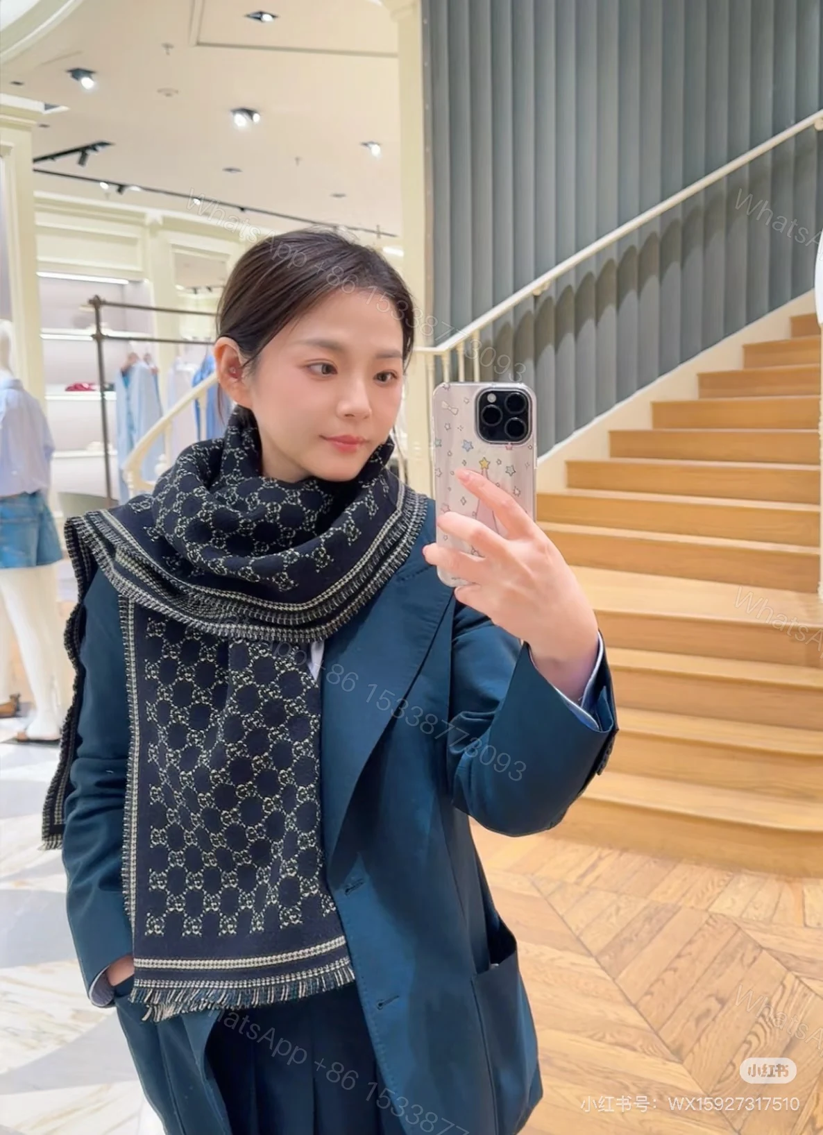 Gucci 一比一黑銀雙G格紋圍巾 男女款精緻設計冬季必備 — view 1