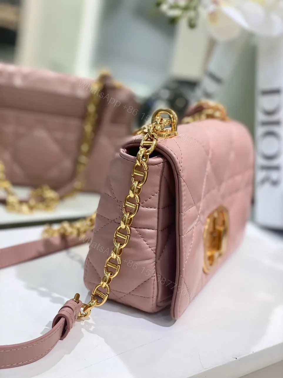 View 8 of Dior Pink Plaid Super Quality Women’s Handbag with Gold Lock 25cm