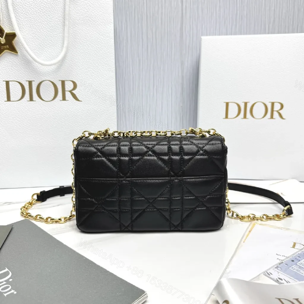 View 8 of Quilted Black Crossbody Bag with Gold Chain, Chic Style