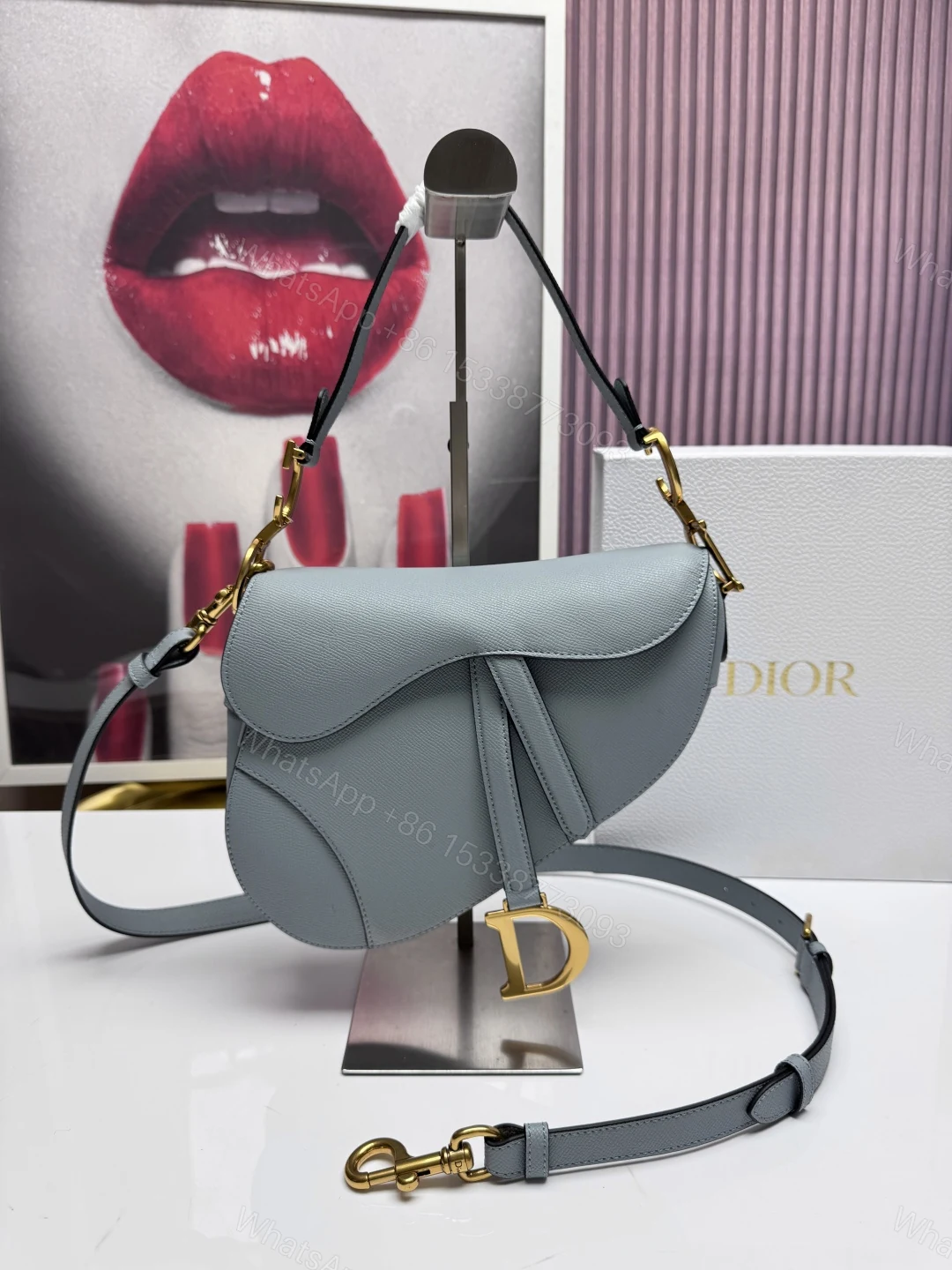 Dior 高仿馬鞍包 灰藍色單肩包時尚斜背包簡約百搭款 — view 1