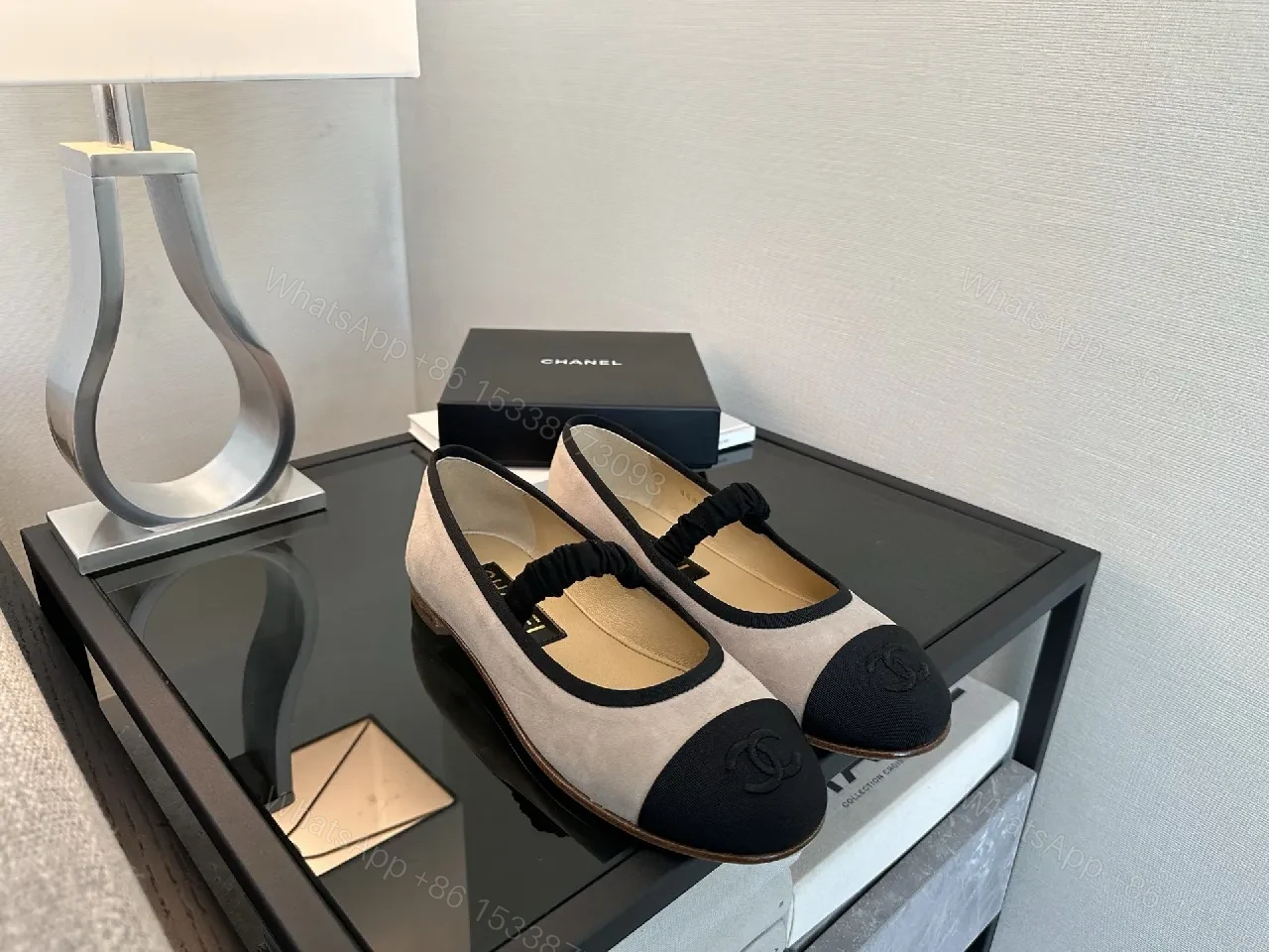 Beige-Black Suede Ballet Flats, Two-Tone Casual Couture — view 1