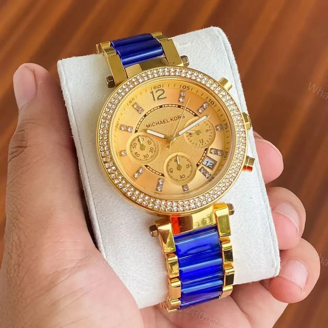 Michael Kors Model-Mk Quality-5A Gender-Ladies Band-gold blue Dial-gold — view 1