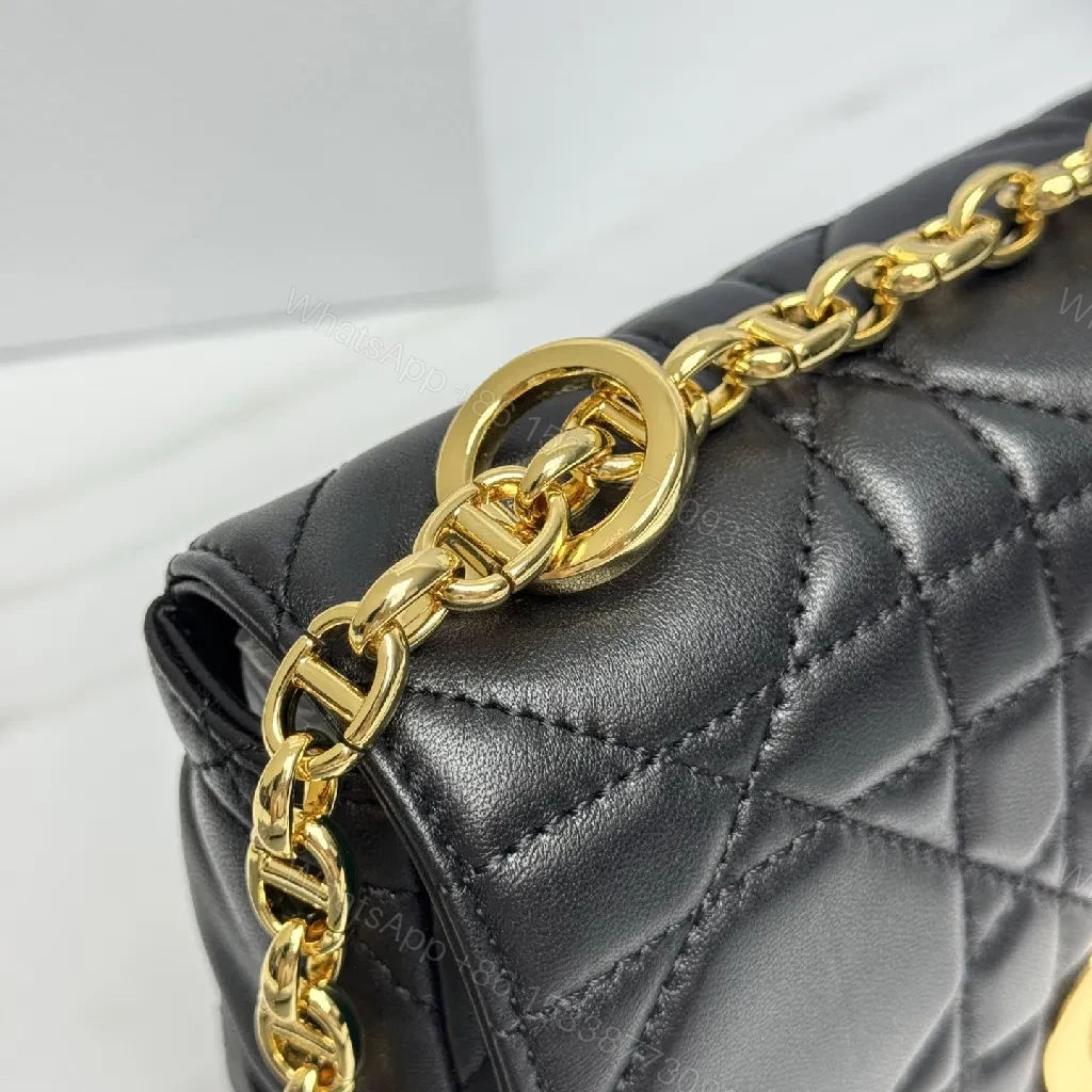 View 6 of Quilted Black Crossbody Bag with Gold Chain, Chic Style