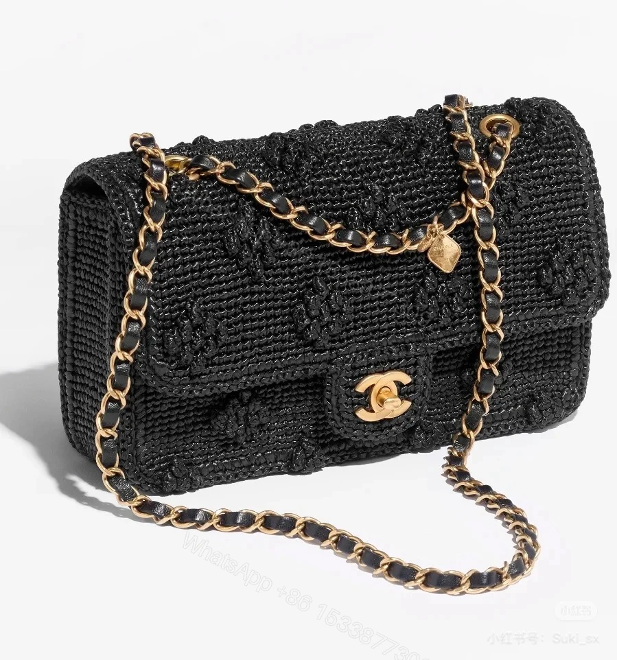 CHANEL高仿黑色編織鏈條包 夏季藤編風格精品 典雅質感小香包 — view 1