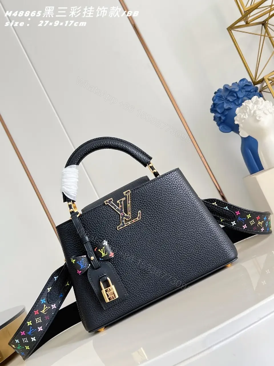 Structured Leather Bag with Gold LV Monogram Accent — view 1