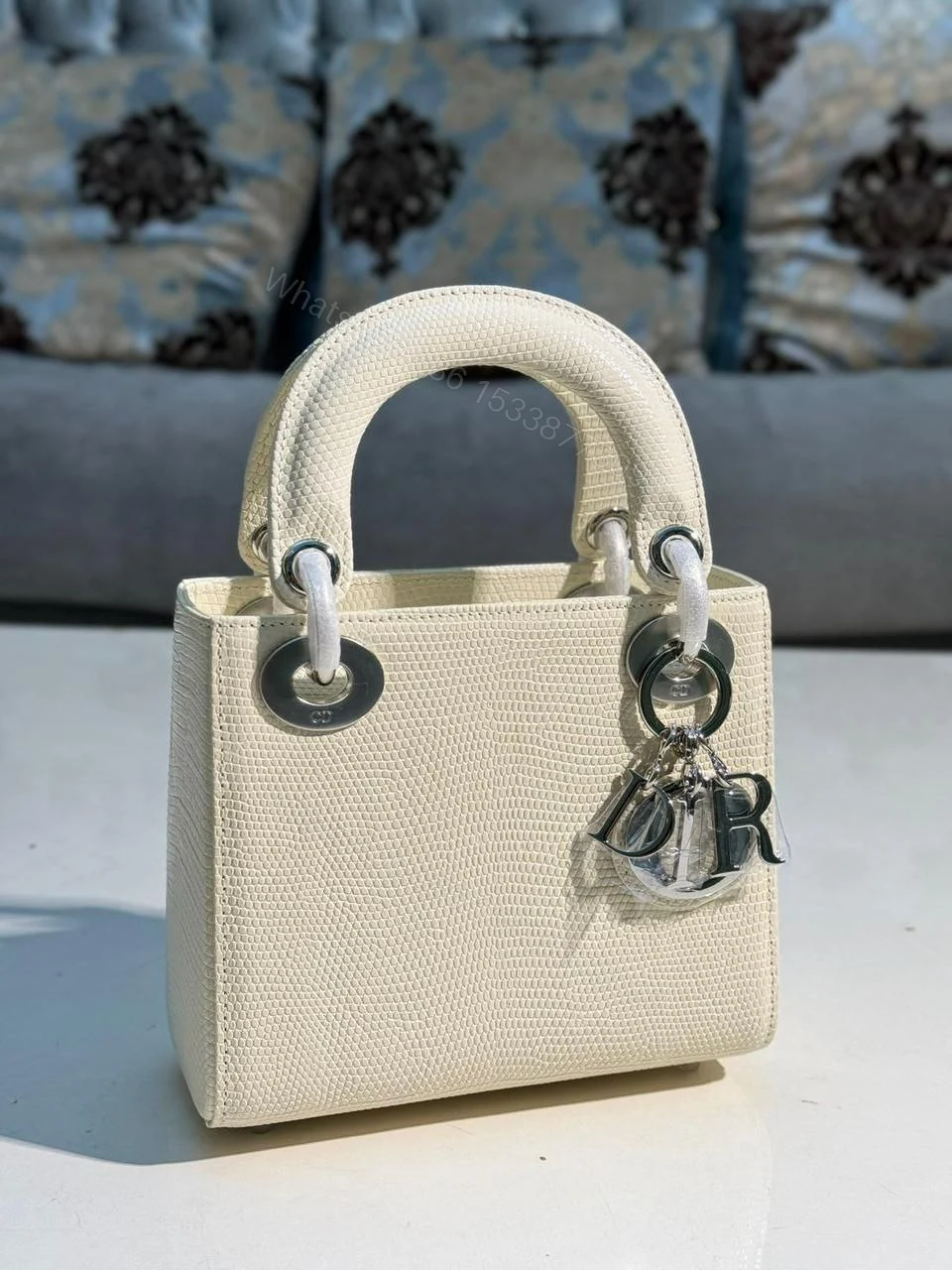 CHRISTIAN DIOR Lizard Mini Lady Dior Bag w/ Strap — view 1