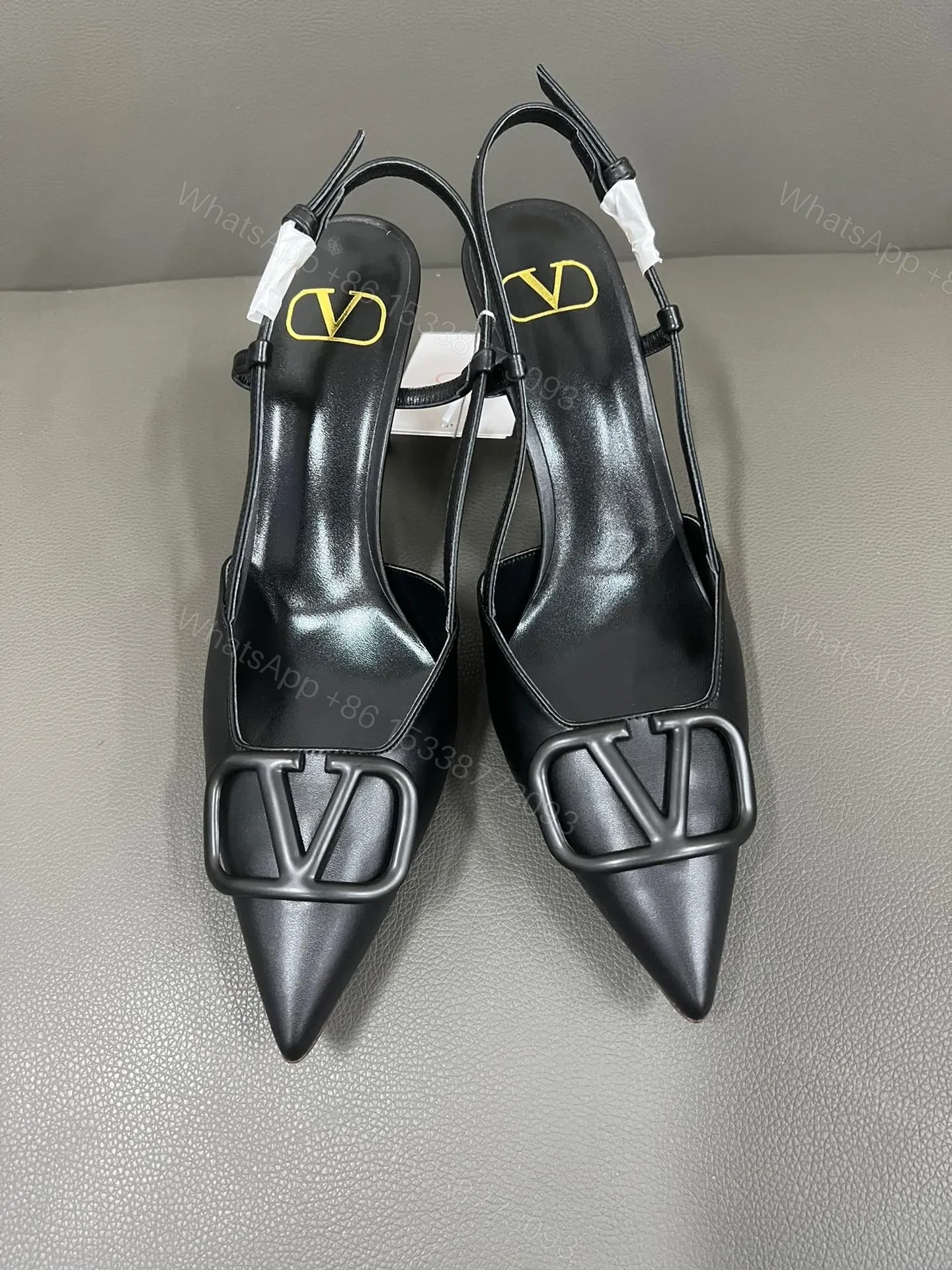Valentino Women Black Leather Pointed Slingback Pumps — view 1