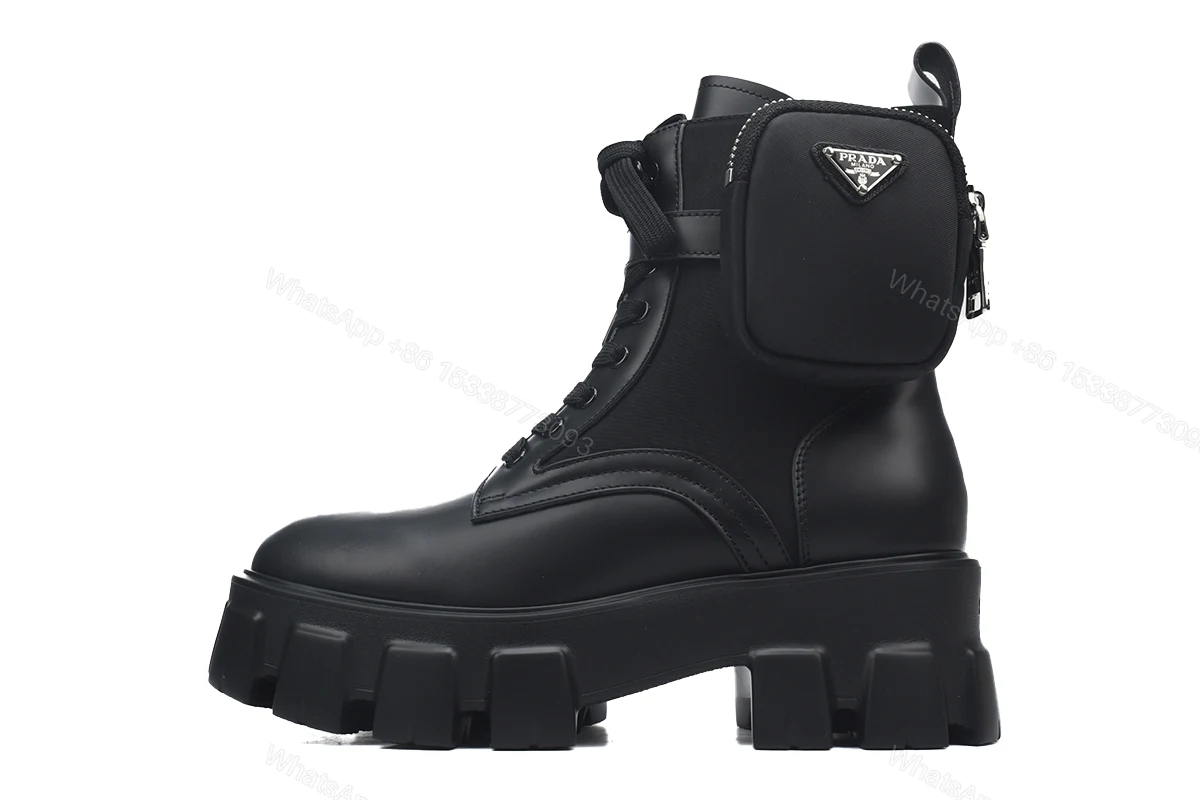 View 6 of Prada Monolith thick soled Martin boots black