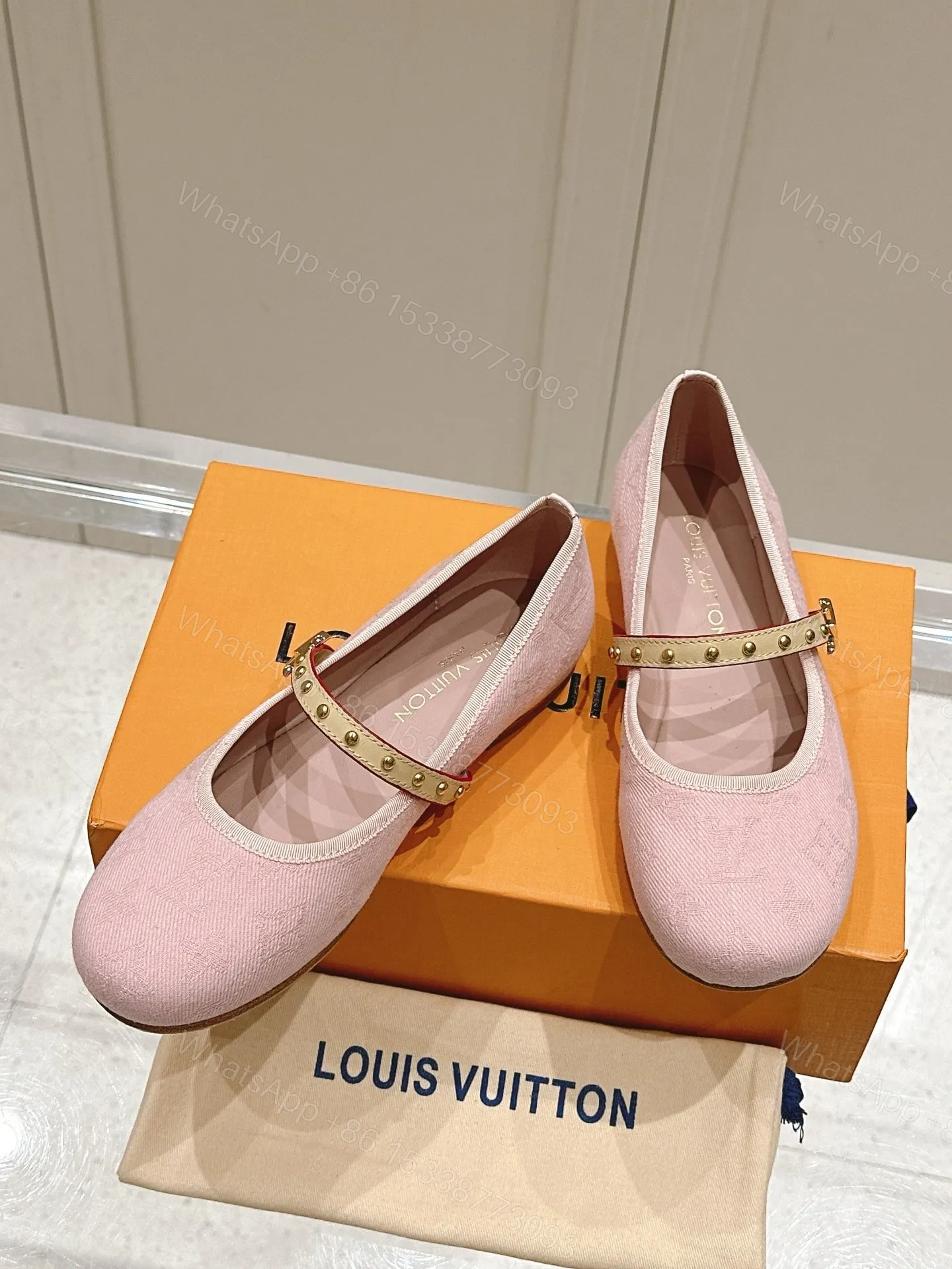 View 5 of LV Women Pink Fabric Mary Janes Heels