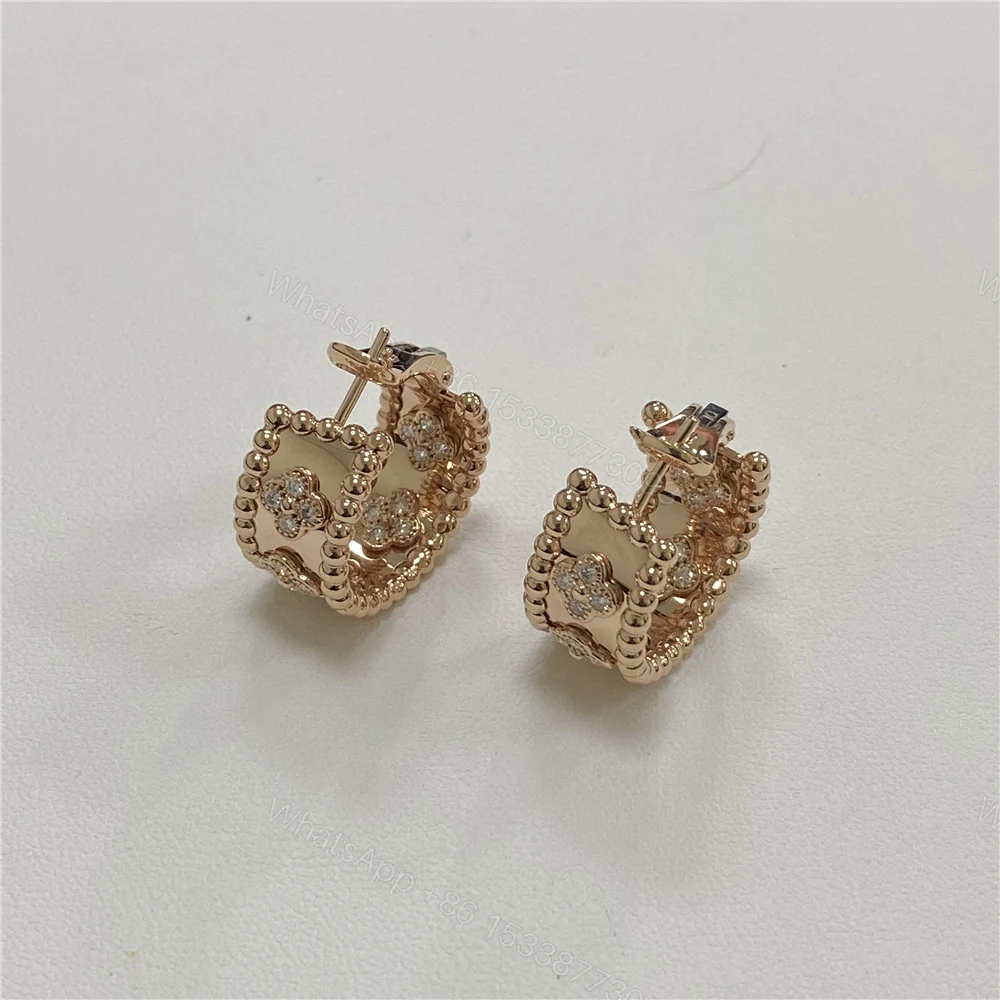 Replica Van Cleef & Arpels 18k Rose Gold Perlée Clovers Hoop Earrings VCARO2MK00 — view 1